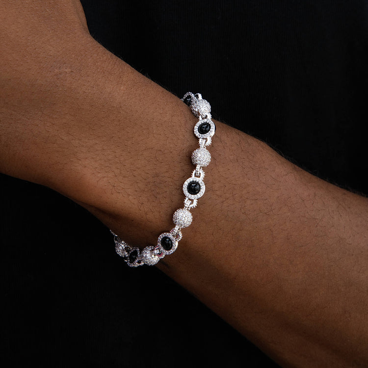 Iced Black Pearl Ball Chain Bracelet in White Gold- The GLD Shop