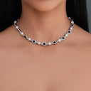 Iced Black Pearl Ball Chain Necklace in White Gold