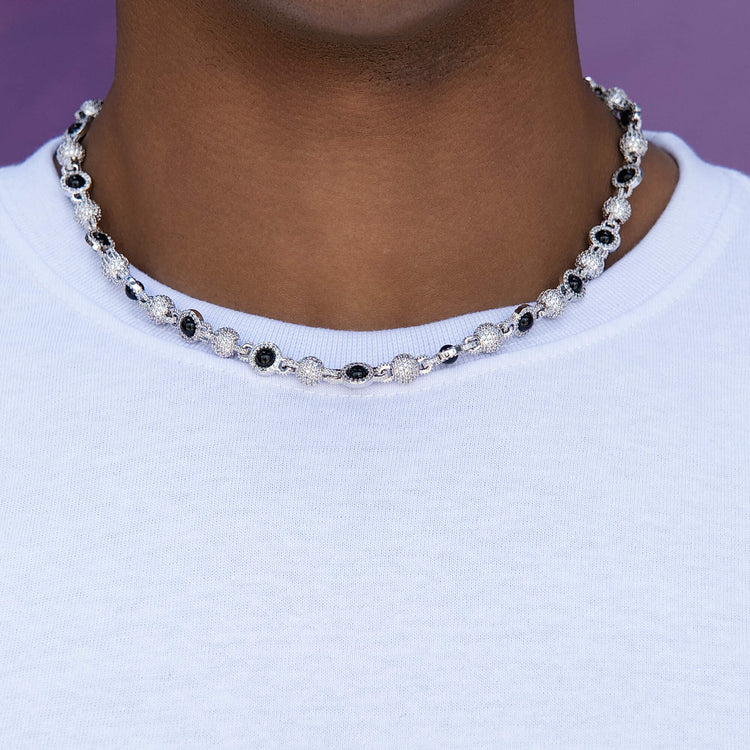 Iced Black Pearl Ball Chain Necklace in White Gold- The GLD Shop