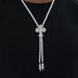 Iced Cross Pearl Bolo Chain in White Gold