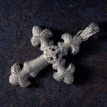 GLD X Bloody Osiris Iced Moissanite Large Cross Pendant in White Gold Vermeil