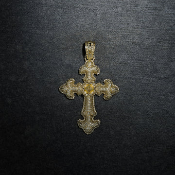 GLD X Bloody Osiris Large Lab Diamond Canary Cross Pendant in Solid Yellow Gold