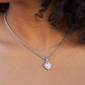Minipendiente de corazón rosa helado en oro blanco