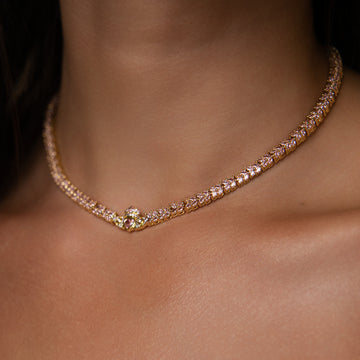 Iced Pilates Crown Chain in Yellow Gold