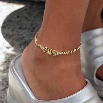 Iced Pilates Slipper Anklet in Yellow Gold
