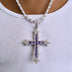 Large Iced Purple Baguette Cross Pendant in White Gold
