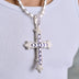 Large Iced Purple Baguette Cross Pendant in White Gold