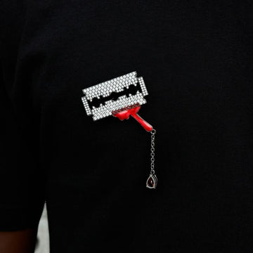 Iced Razor Blade Brooch in Black