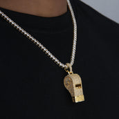 Iced Functioning Coaches Whistle Pendant in Yellow Gold