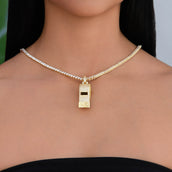 Iced Functioning Coaches Whistle Pendant in Yellow Gold