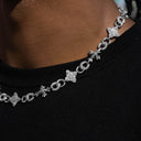 Iced Cruciform Flower Skull Cross Chain in White Gold
