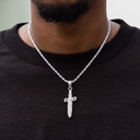 Iced Knife Pendant + 2mm Rope Chain Bundle in White Gold