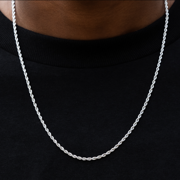 Iced Knife Pendant + 2mm Rope Chain Bundle in White Gold
