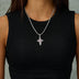 Iced Pink Flower Cross Pendant in White Gold