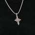 Iced Pink Flower Cross Pendant in White Gold