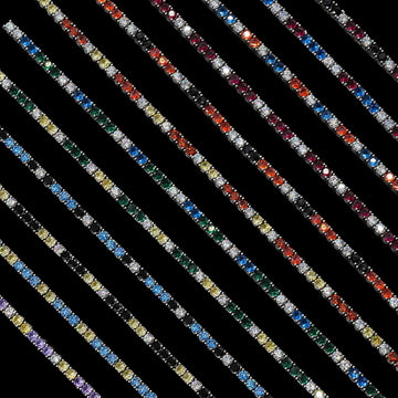 3MM Diamond Colored Tennis Chains in White Gold- All Colors