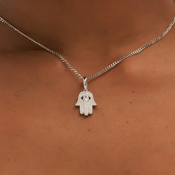 Micro Iced Hamsa Pendant in White Gold