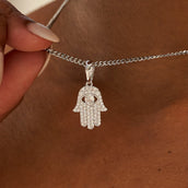 Micro Iced Hamsah Pendant in White Gold