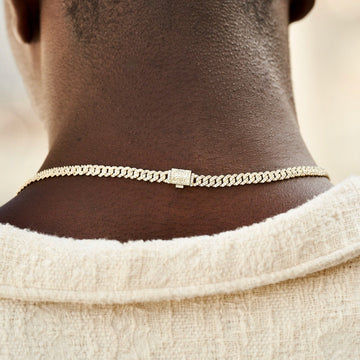 Micro Diamond Prong Cuban Chain + Bracelet Bundle in White or Yellow Gold - 6mm
