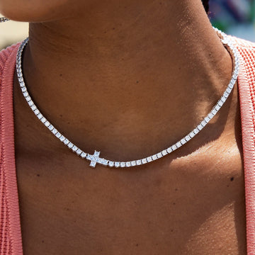 3MM Diamond Cross Tennis Necklace