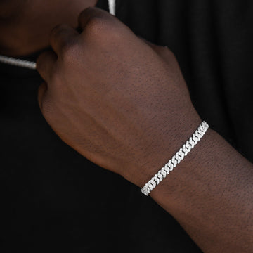 Pulsera Cubana Micro Diamantes con Garras en Oro Blanco - 6mm