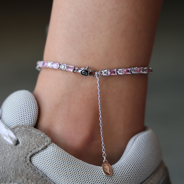 Tobillera de tenis con diamantes baguette rosas
