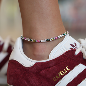 Multicolor Mixed Oval Cut Tennis Anklet- 3mm