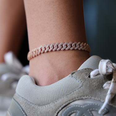 Diamond Prong Cuban Anklet in Rose Gold- 8.5mm- The GLD Shop