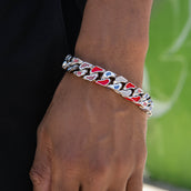 Pulsera de eslabones cubanos oficial de la MLB Boston Red Sox Stealth en oro blanco