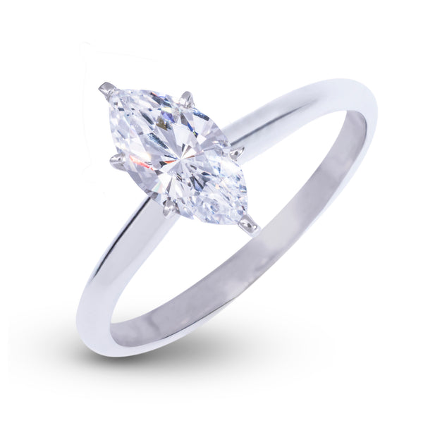 Anillo de compromiso Marquis de oro blanco macizo con diamante de laboratorio de una sola piedra