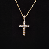 Micro Diamond Cross Pendant + 2MM Rope Chain Bundle in Yellow Gold
