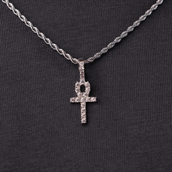 Micro Iced Ankh Cross Pendant in White Gold
