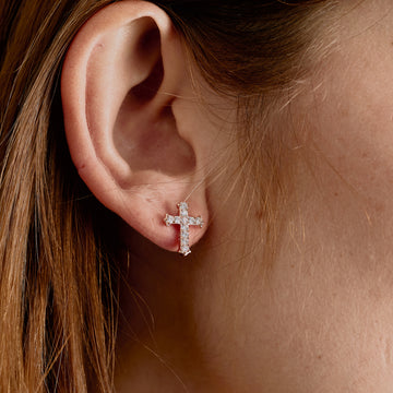 Micro Cross Stud Earrings in Rose Gold