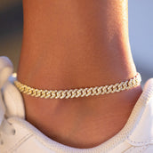 Micro Diamond Prong Cuban Anklet in Yellow Gold - 6mm