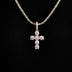 Micro Iced Round Cross Pendant in Rose Gold