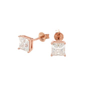 Pendientes de tuerca de moissanita con corte cuadrado de diamante en vermeil de oro rosa - 5 mm