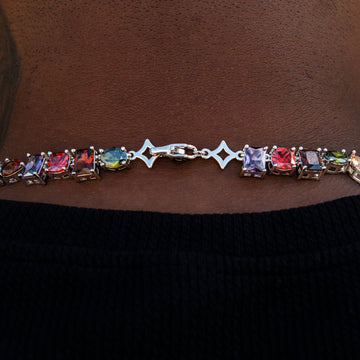 Collar de Piedra Multicolor Naranja Flotante en Oro Blanco