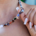 Floating Orange Mulicolor Stone Necklace in White Gold