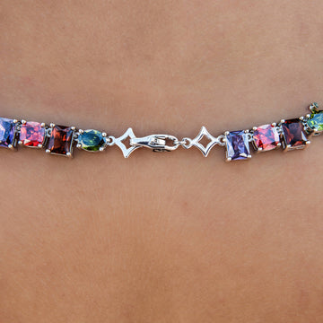 Collar de Piedra Multicolor Naranja Flotante en Oro Blanco