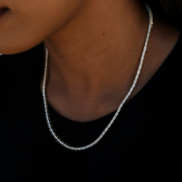 3 Prong Tennis Necklace in Yellow Gold -2mm