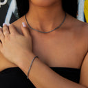 Collar + Pulsera de Palomitas de Maíz con Corte de Diamante en Negro - 2mm