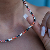 3MM Diamond Tennis Necklace - Black Orange White