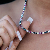 3MM Diamond Tennis Necklace - Black Burgundy White