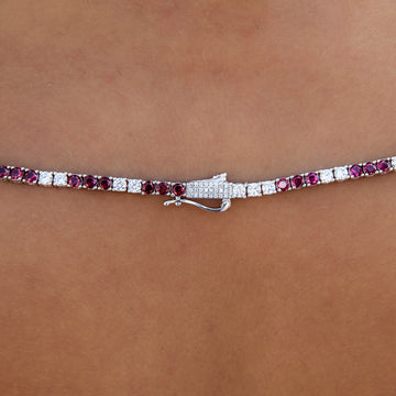 3MM Diamond Tennis Necklace - Burgundy White
