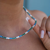 3MM Diamond Tennis Necklace - Green Royal Blue White