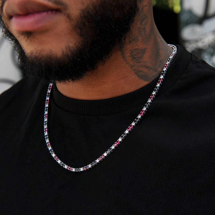 3MM Diamond Tennis Chain - Black Burgundy White