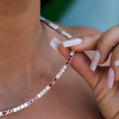 3MM Diamond Tennis Necklace - Red Yellow White