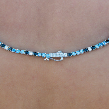 3MM Diamond Tennis Necklace - Turquoise Black White