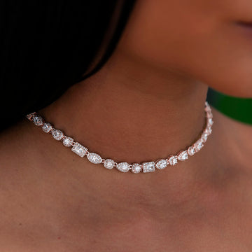 Collar Pave de Diamantes Mixtos en Oro Rosa