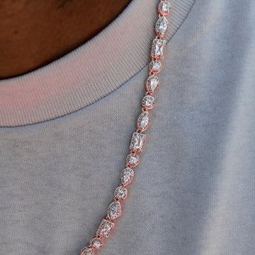 Cadena de pavé de diamantes mixtos en oro rosa